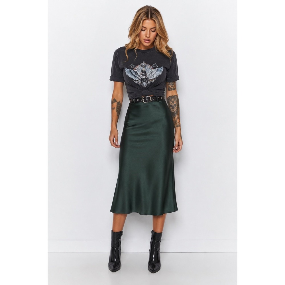 Quince 100% Washable Silk Midi Skirt Mulberry Green Size S Bias Cut - Picture 2 of 7